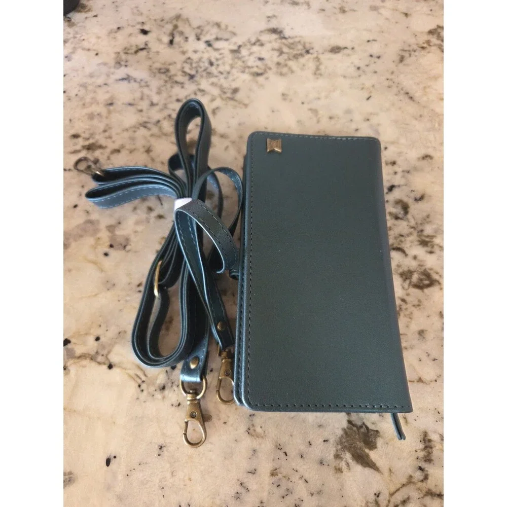 Green Synthetic Leather Wallet Case for iPhone 12 with Strap, Card Pocket